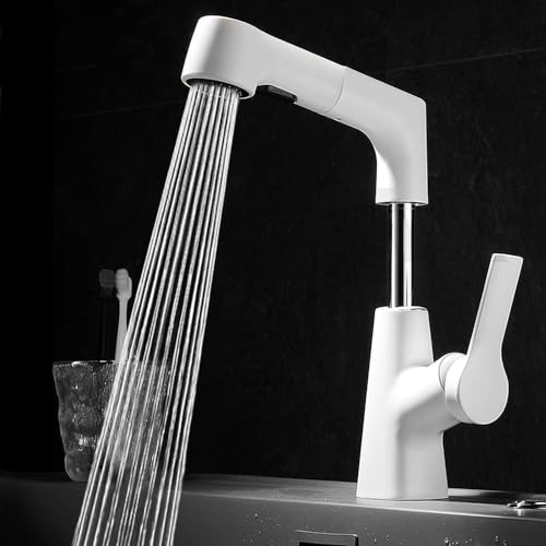 Robinet de lavabo extractible blanc avec douchette rotative 360 pour salle de bain - 2