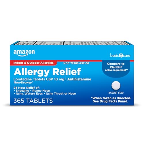 Amazon Basic Care Allergy Relief Loratadine Tablets 10 mg 365 Count (Packaging may vary)
