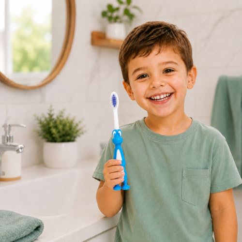 Image of Toothbrush for Kids with Ultra Soft Bristles for Oral Cleaning, Suitable For 2-12 Years Toddlers, Dinosaur Design, Blue, Pack of 1