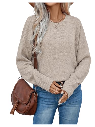 SOLY HUX Sweaters for Women Drop Shoulder Long Sleeve Crew Neck Solid Pullover Tops