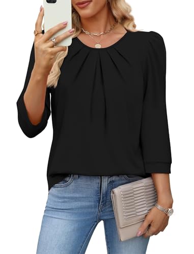 Save 50% on OFEEFAN 3/4 Sleeve Pleated Blouse with Code 6ESKVT7N
