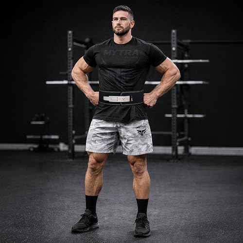 Mytra Fusion ceinture musculation with Lever Buckle ceinture leste musculation pour hommes et femmes 4" de large cuir véritable ceinture de musculation pour salle de sport, entraînement – Image 4