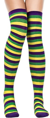 MESU Femmes Stripe Extra Longue Cuisse Au-dessus du Genou Chaussettes Hautes Chaussettes Hautes Bleu Vert Jaune