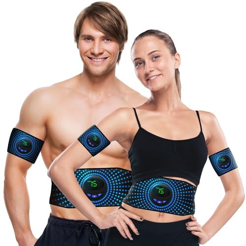 ALMIMASA EMS Ceinture musculaire abdominale avec 2 bandes d'électrostimulation pour bras et jambes, tonification et renforcement musculaire, pour hommes et femmes.