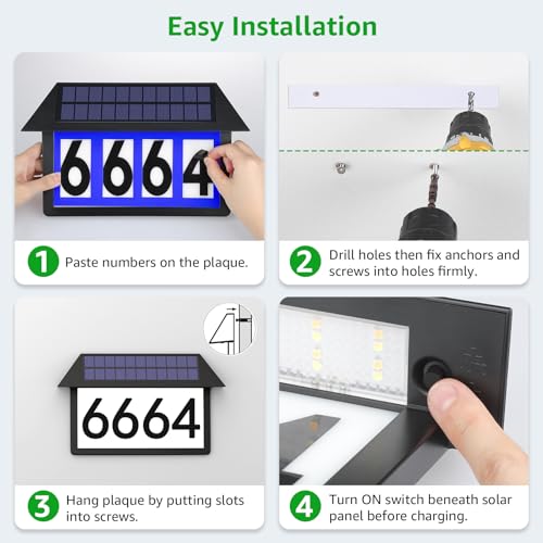 Rigidbeam SHN Solar Address Sign, Solar Powered Luminous House Number, Lighted Up Plaque Outdoor Waterproof thumb #4