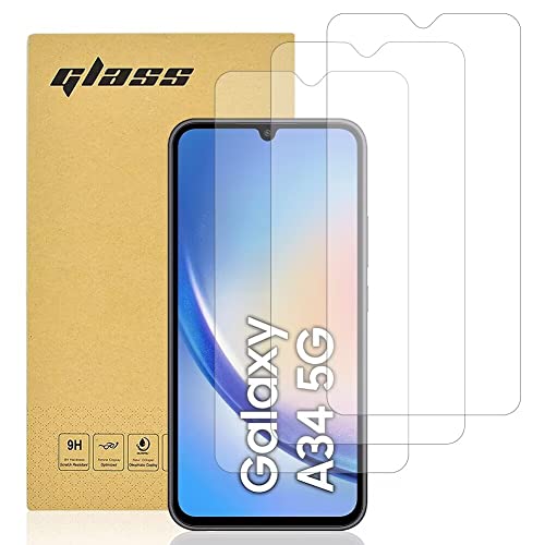 Totill [3 Pack] for Samsung Galaxy A34 Tempered Screen Protector, 99.99% HD Clarity 9H Hardness Premium Quality Guard Film Case Friendly, Comfortable Round Edge, Shockproof Scratchproof oilproof