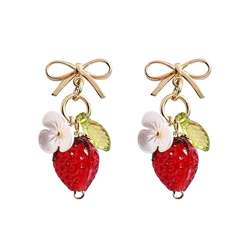 Orange Lemon Strawberry Imported Czech Glass Beads Earrings Handmade Bowtie Fruits Dangling Stud Earrings For Women