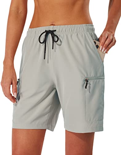 Looleafy Women's Hiking Cargo Shorts With Zipper Pockets 7" Quick Dry Lightweight Summer Shorts For Women Travel Golf Athletic (Light Grey Xl) #TOP2