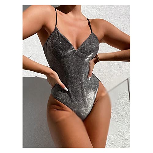 Maillot de bain une pièce col en V CLSDRZC avec dos nu ajustable et motif patchwork pour femme