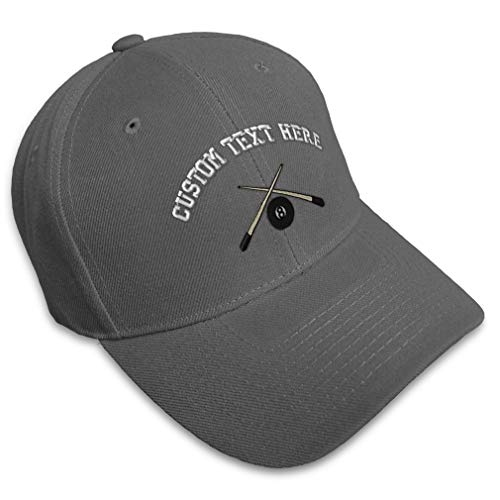 Custom Baseball Cap Pool Cues Embroidery Sports Billiards Acrylic Hats for Men & Women Strap Closure Dark Grey Personalized Text Here