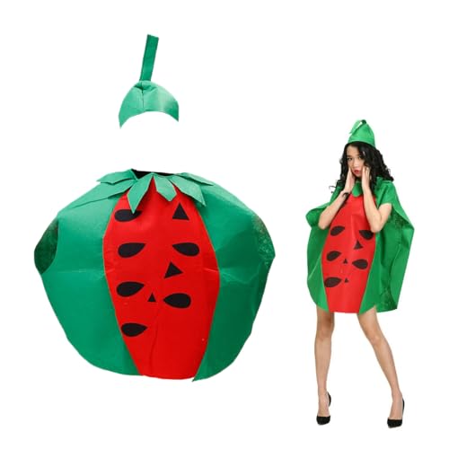 ZORVYN Costume Pastèque Fruit Amusant avec Chapeau Unisexe Ensemble Déguisement pour Adultes Hommes Femmes Carnaval Fête d'Été Cosplay