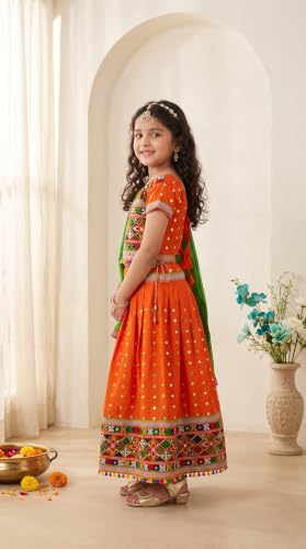 Image of AHHAAAA Girls Lehenga Choli with Dupatta, Kids Embroidered Chaniya Choli Set for Navratri Garba Dandiya Wedding Party Ethnic Outfit Y0045