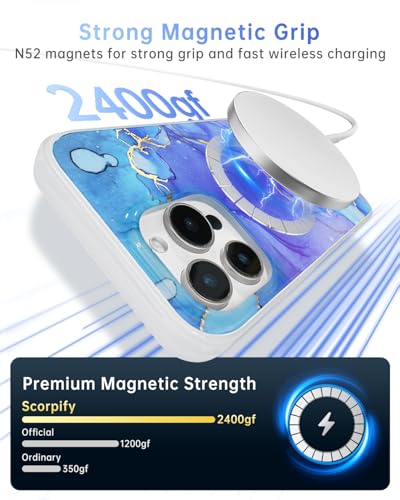 Coque iPhone 16 Pro Max MagSafe marbré bleu chic et antichoc