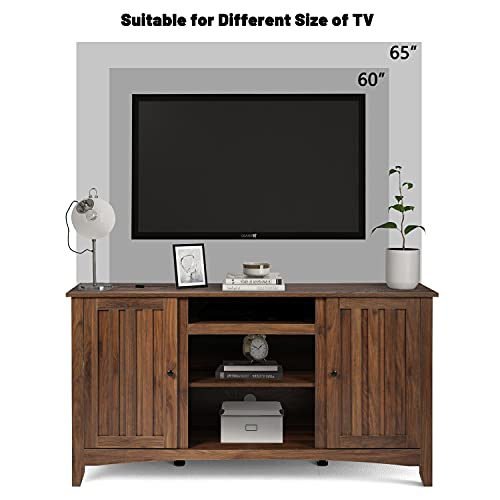 Lynslim Tall Tv Stand Entertainment Center For Tv Up To 65 Inch Tvs 55" Modern Farmhouse Wood Tv Stand With Double Barn Doors & Media Storage Shelves Console For Living Room Bedroom (Oak Brown) #TOP2