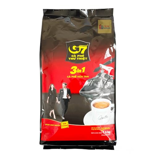 TRUNG NGUYEN G7 3-IN-1 Instant Coffee for Energy Boost by NANO+ Technology - Roasted Ground Coffee Blend with Non-dairy Creamer and Sugar - Strong and Pure Vietnamese Instant Coffee (100 Sticks/Bag)