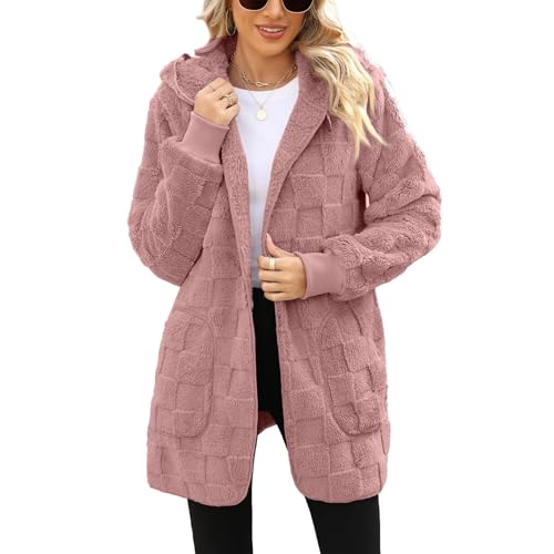 Sherpa Jacket for Women Open Front Fuzzy Fleece Fluffy Jackets Soft Faux Teddy Bear Hooded Cardigan Warm Winter Coat2