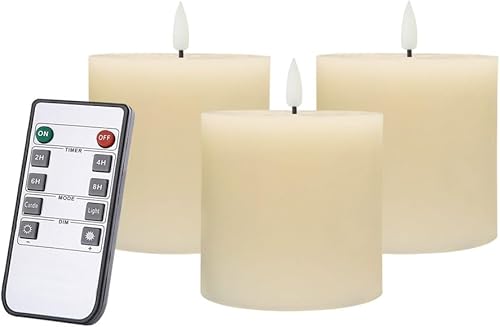Only-us - Juego de 3 velas LED parpadeantes (3 x 3 pulgadas) funcionan con pilas con temporizadores de control remoto para chimenea, dormitorio,