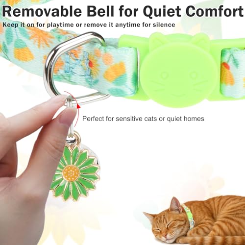 Image of 3 Pack Breakaway Cat Collars with Bell- Daisy Pendant Spring Cat Collar for Girl Boy Cats with Safety Buckle- Cute Kitten Collar Adjustable 8 inch-12 inch for Kitty Puppy Small Pets