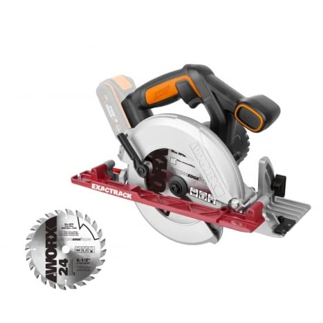 WORX - Scie Circulaire sans Fil 20V - Biseau de 0-50° - Avec Adaptateur Aspiration et Lame Bois - Tous Type de Coupes - Système ExacTrack - ⌀ Max 55 mm - WX530.9 (livrée sans batterie ni chargeur)