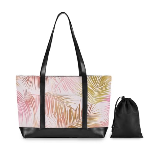 Tropical Palm Tree Pink and Gold Leaves simple laptop bag for women 14 with zipper laptop tote bag for work for teacher with diaper cartera para laptop de mujer2