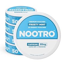 Nootro Caffeine Nootropic Pouches Frosty Mint - Energy Pouches with 50mg Caffeine, 50mg Alpha GPC, 50mg L-Theanine with No Sugar and no Calories - 20 Pouches Per Can - 5 Pack