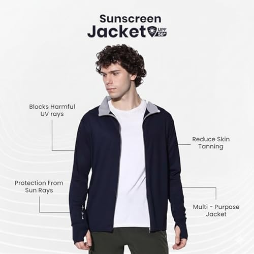 Image of Caraba Sunscreen Jacket with UV Protection UPF 50+ for Men | Lightweight & Breathable Coolrush Jacket | Anti-Tan & SPF 50+ Sun Protection | Quick Dry Nylon Jacket for Outdoor & Sports (Navy Blue)