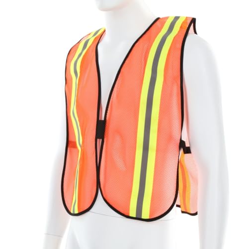 Image of MCR Safety V201R General Purpose Light Weight Polyester Mesh Safety Vest with 2-Inch Lime /Silver Reflective Stripe, with Elastic Strap On Each Side, Fluorescent Orange, One Size