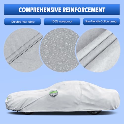 Image of Car Cover Custom Fit for Ford Mustang 1994-2026, for Chevy Camaro 2010-2026, Migaven Waterproof Full Exterior Cover Sun Rain Protection with Door Zipper and Cotton Lining