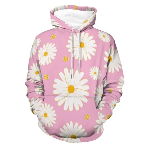 Pull homme femme fleur blanche imprimée avec capuche et manches longues