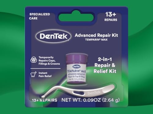 DenTek Temparin Max Advanced Dental Repair Kit Temporary Filling & Crown Repair 2-in-1 Solution 0.09 oz (2.64 g)
