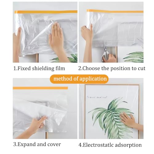 Image of OULIGET Taped Masking Film,Plastic Dust Proof Paint Protective Film,Waterproof Transparent Masking Film and Tape, Paint Masking Film for Furniture Wall Car Carpet,14 X 65 Feet X 2 Rolls