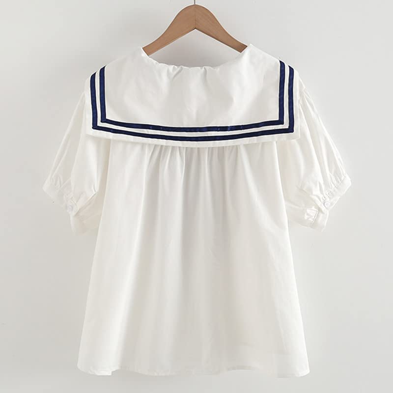 CORIRESHA Girls Cute Bow Sailor Collar Short Sleeve Striped Print Preppy Shirt2