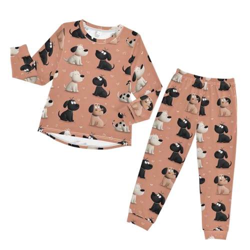 Long Sleeve Pajama Set for Girls Boys Kids,Cute Dogs with Hearts Comfy Nightwear Soft Loungewear,Family Matching PJs Underwear Set 8T