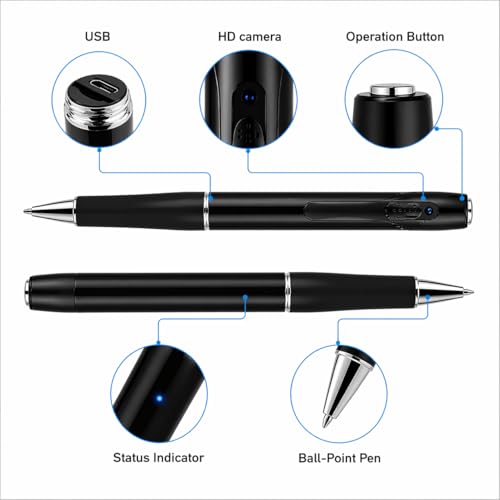 Image of W8 Pen Camera HD 1080p Video and Audio Recording, Mini Hidden Body Camera with Lens Cover, Portable Recorder with Data Cable (Metal Black)