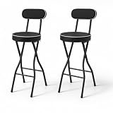 Charocean Lot de 2 tabourets de bar pliables avec dossier, 65 cm de haut, chaise haute pliantes pour bar et comptoir, capacité de charge 125 kg (noir 65 cm)