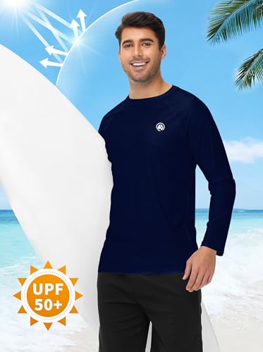 Image of AOBUTE Mens Long Sleeve Swim Shirt Quick Dry Sun Protection Rash Guard