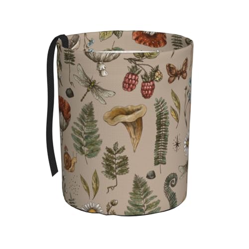 Image of Car Trash Bag Vintage Mushroom Forest Plants Waterproof Trash Small Car Can Portable Collapsible Car Garbage Can Hanging for Back Seat Floor or Hanging Headrest Car Decor Road Trip Essentials