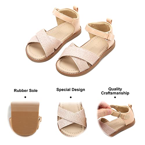 Image of Felix & Flora Toddler Girl Sandals - Flower Girl Dress Shoes Open Toe Little Kid Flats