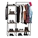 IRIS USA Clothes Rack for Hanging Clothes with 4 Wood Shelves, Freestanding Clothing Rack, Easy to Assemble Garment Rack, Metal, Sturdy Design, Multipurpose, Small Space Storage Solution, Black
