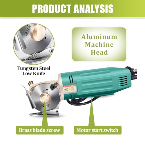 YUEWO Electric Fabric Cutter Electric Cloth Textile Cutter Fabric Cutting Machine 2.75inch Blade W/0.98inch Max Cutting Thickness Ideal for Textile/Leather/Paper Cutting (Green)