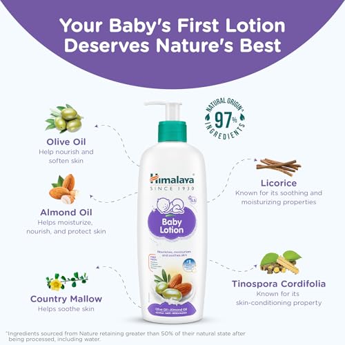 Image of Himalaya Gentle Baby Lotion 400ml with Almond oil, Olive oil, Country Mallow | No.1 Doctor-Prescribed Brand |pH 5.5 formulation | Nourishes and moisturizes your baby's skin | Safe for Newborns