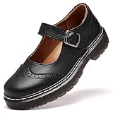 PGVVY Mary Jane Shoes for Women, Memory Foam Oxford Dress Shoe Vegan Leather Buckle Strap Cute Dressy Flats for Work Office School Business Casual Cosplay Teacher Brogue Black, Size 8