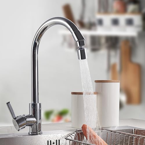 Ainkou Swivel Faucet Aerator, 360 Degree Rotate Kitchen Sink Faucet Head Replacement, 2-Function Flow Faucet Nozzle Soft Stream/Strong Sprayer 22mm Female Thread (Silver)