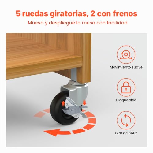Miniatura 4 de Vevor Mesa De Costura Plegable Mesa Multiusos Para Máquina De Coser Con Diseño Compacto, Ruedas Bloqueables, Estantes, Bandejas De Almacenamiento, Clavijas De Madera Y Puertas Magnéticas, Color Madera