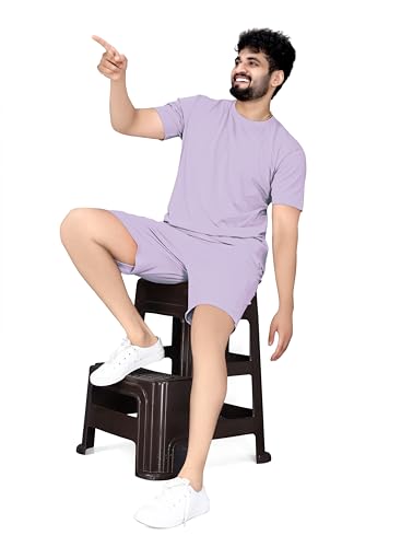 Image of ELLITI Cotton Blend Solid Casual Round Neck Half Sleeve Oversized Co-ord Set Men's, Pyjama Set, Sleepwear Loungewear T-Shirt and Shorts Combo for Men, Night Wear for Men, Night Suit for Men's
