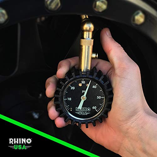 Rhino Usa Heavy Duty Tire Pressure Gauge (0-60 Psi) - Certified Ansi B40.1 Accurate, Large 2" Easy Read Glow Dial, 360 Swivel Head, Solid Brass Hardware, Best For Any Car, Truck, Motorcycle, Rv... #TOP3