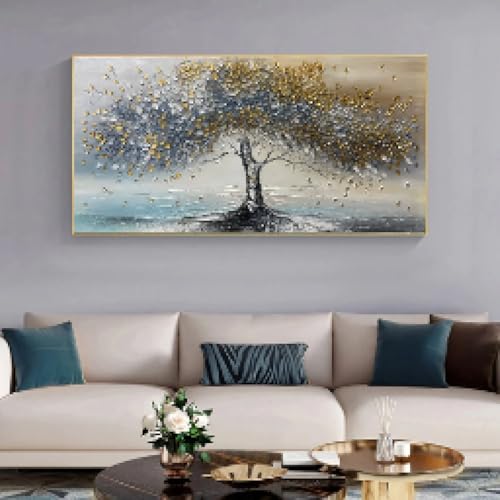 Peinture abstraite fleurs bleu-gris sur toile premium 90x180 cm - 2