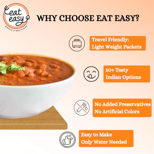 Image of Eat Easy Ready To Eat Rajma Masala- 85g (Pack of 2) After Preparation 310g | Just Add Hot Water & Cook | Freeze Dehydrated Instant Sabzi Indian Food for Campign Forest Travel, Train | Each Pack Serves 2