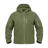 KEFITEVD Fleecejacke Herren Winter Warme Jacke Hoodie Army Arbeitsjacke mit Vielen Taschen Jagdjacke Outdoor Winddicht Atmungsaktiv Herrenjacke Dunkeloliv M