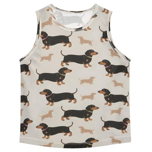 ALAZA Dachshund Dog Stylish Cartoon Boy's Tank Tops Summer Sleeveless Quick Dry Sport Workout Athletic Casual T Shirts 3-15Y